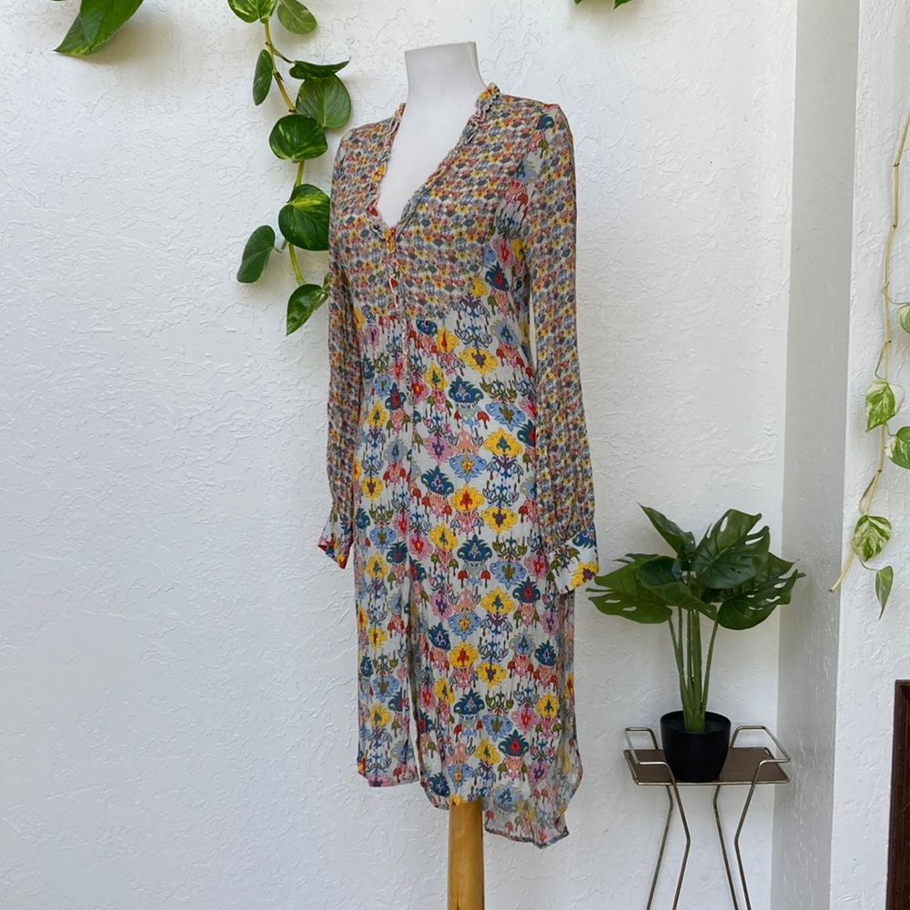 Retro Floral Indian Style Tunic Top Long Sleeve Boho Hippie Festival Cover Up